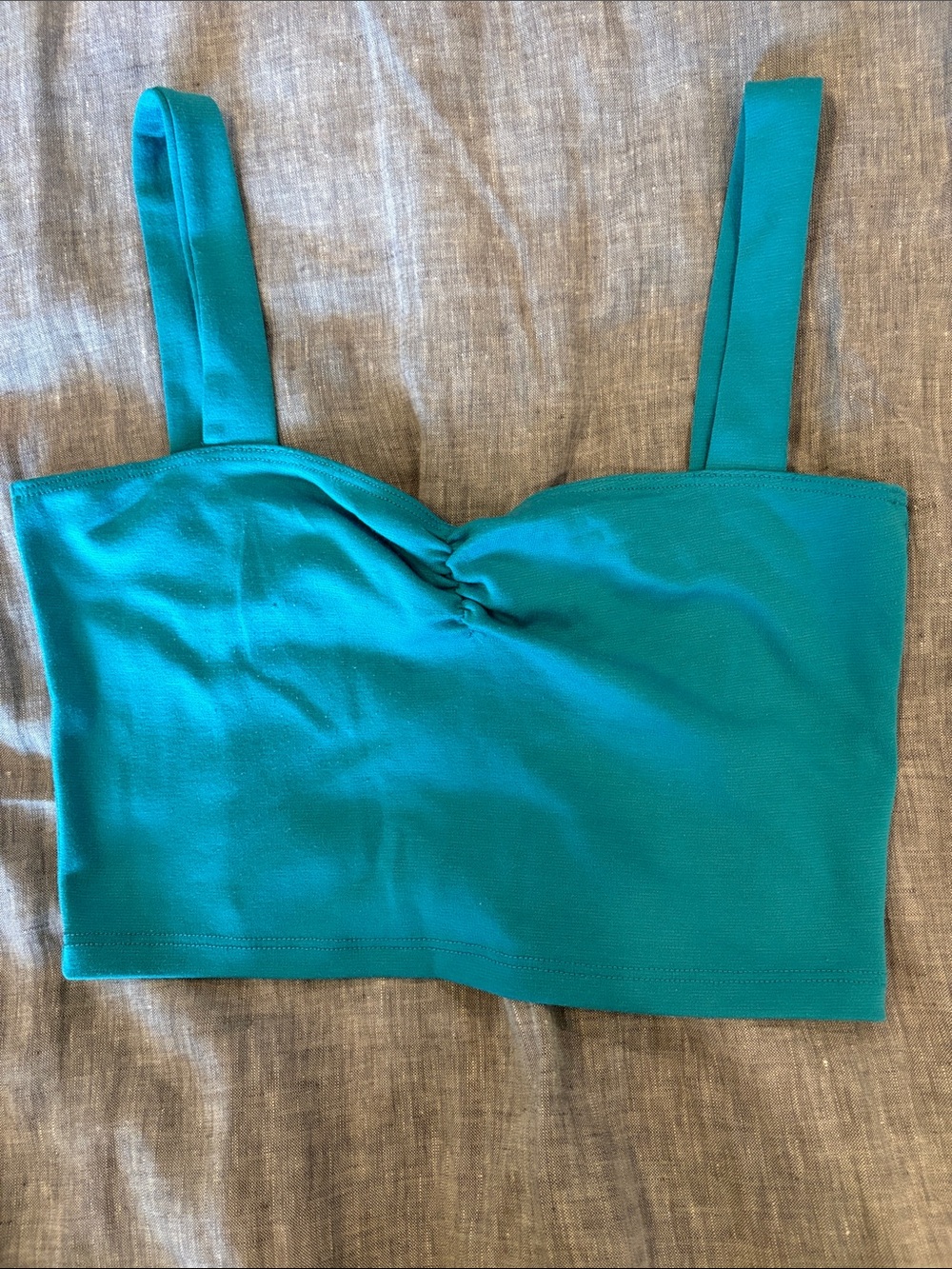 Teal Ruched Scoop-Neck Crop Top